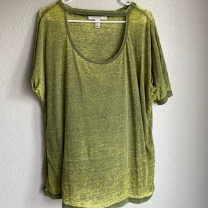 Oversized Green Tee with Open Neck Detail